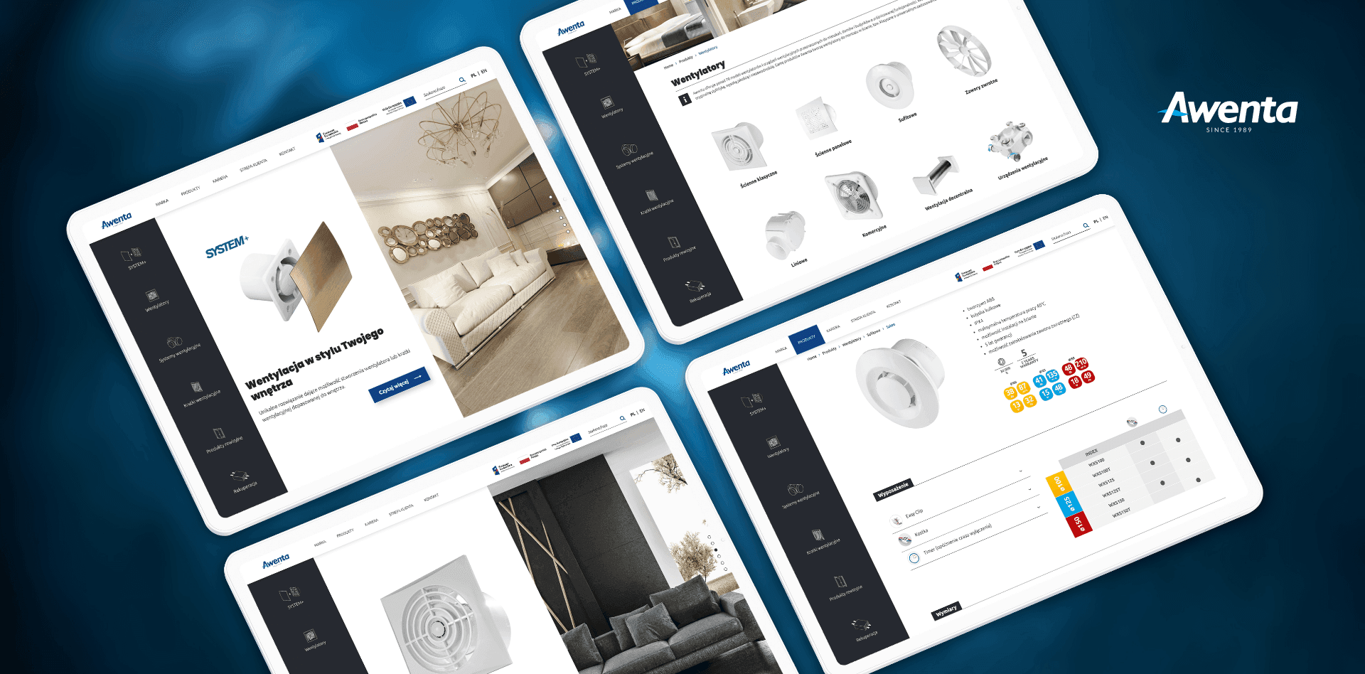 Portfolio strony producenta elementów wentylacji Awenta